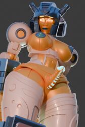 autobot blue_nipples breasts futanari futanari_only genitals glowing_eyes glyph_(transformers) gold_skin penis solo_futa transformers