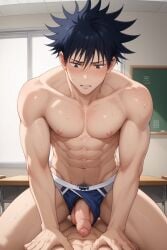 2boys abs ai_generated anal another_megumi bangs bara black_eyes black_hair blush briefs classroom clothing_aside collarbone cowgirl_position desk erection flaccid fushiguro_megumi gay gay_sex hair_between_eyes indoors jujutsu_kaisen large_pectorals looking_down male male/male male_focus male_only male_pubic_hair male_underwear multiple_boys muscular muscular_male navel nipples nude pectorals penis penis_out pubic_hair school_desk sex short_hair solo_focus spiked_hair straddling sweat thighs toned toned_male uncensored underwear viewer yaoi