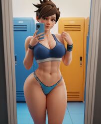 1female 1girls 3d abs ai_generated athletic_female bare_legs bare_shoulders belly_button big_breasts british_female brown_eyes brown_hair cleavage clothed curvaceous curvy curvy_body curvy_female curvy_figure curvy_hips female_focus female_only freckles fremorg hourglass_figure huge_ass large_ass large_breasts lena_oxton light-skinned_female locker_room midriff mirror_selfie muscles muscular_female nipple_bulge overwatch overwatch_2 phone pose selfie shiny_skin six_pack skimpy_clothes slim_waist smartphone smile solo solo_female stable_diffusion standing thick_legs thick_thighs thong toned toned_female tracer voluptuous voluptuous_female wide_hips workout_clothes wristwear