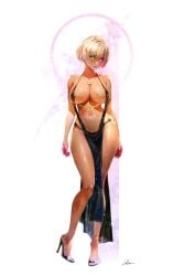 artist_request breasts dark-skinned_female dark_skin earrings female female_pervert full_body hair_ornament high_heels large_breasts legs long_legs pervert sex_invitation sexually_suggestive short_hair solo