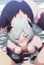 ass ass_bigger_than_head ass_grab ass_up blowjob blowjob_face breasts clothed_sex dungeon_ni_deai_wo_motomeru_no_wa_machigatteiru_darou_ka exhausted freya_(danmachi) goddess grabbing grabbing_penis on_bed penis pleasure_face punishment rape slave slavegirl slutty_outfit spread_anus spread_ass spread_butt spread_legs spread_pussy spreading sucking sucking_off sucking_penis thick thick_ass thick_thighs thighhighs thighs zuharu