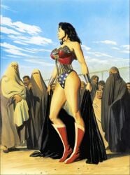 alex_ross amazonian armor background_characters big_breasts black_hair blue_eyes boots bracelet burka clothed clothed_female clothing dc dc_comics demigoddess desert diana_of_themyscira diana_prince exposed_legs exposed_shoulders exposed_thighs female_focus feminism feminist fit fit_female heroine hourglass_figure leotard light-skinned_female lipstick long_hair middle_eastern_female multiple_girls muslim no_sex not_porn official_art perfect_legs pride proportions realistic red_lipstick revealing_clothes royalty shoulderd skimpy skin_tight sky slim_waist superheroine thick_legs thick_thighs thighs tiara tight_clothing undressing wonder_woman wonder_woman_(series)