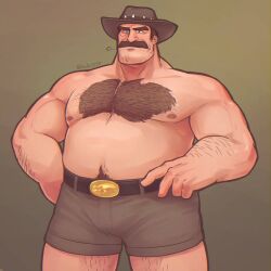 bulge chest_hair dad_bod facial_hair flaccid kuki1210 male male_only moustache saxton_hale shirtless solo solo_male team_fortress_2