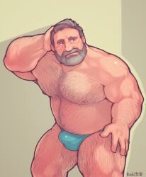 beard body_hair bulge dad_bod facial_hair flaccid kuki1210 male male_only solo solo_male thong