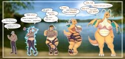 admiralbushed anthro ass big_breasts big_butt body_size_growth breast_growth breasts brown_hair clothed clothing colored dialogue dragonite english_text expansion female gender_transformation generation_1_pokemon growth hair hair_shrinking hand_on_breast hand_on_leg hand_on_thigh happy hi_res human larger_female looking_at_self male mammal mtf_transformation nintendo nipples nude orange_body pokeball pokemon pokemon_(species) pose rapid_weight_gain sequence size_difference size_transformation slightly_chubby solo species_transformation speech_bubble surprised_expression tail tail_growth tan_body text thick_thighs thigh_expansion torn_clothing transformation wing_growth wings