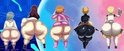 5girls aigis_(persona) ass ass_focus big_ass bottom_heavy bottomless clothing fat_ass female female_only fuuka_yamagishi gluteal_fold height_difference huge_ass large_ass lineup mackdazzle massive_ass metis_(persona) mitsuru_kirijo persona persona_3 png pussy rear_view robot robot_girl shoes thick_ass thick_thighs thunder_thighs wide_hips yukari_takeba