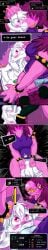 absurd_res ass belt blush bodily_fluids bovid camel_toe caprine clothing comic covering covering_crotch crotch_sniffing deltarune dinosaur dominant dominant_female dromaeosaurid embarrassed eyewear female frist44 glasses goat hat headgear headwear hi_res horn horn_grab kneeling long_image mammal monster panties prehistoric_species ralsei reptile scalie sniffing steam straddling susie_(deltarune) sweat tall_image teasing theropod undertale_(series) underwear