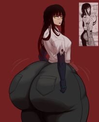 1girls arusen ass ass_bigger_than_head ass_bigger_than_torso big_ass black_hair bottom_heavy bubble_butt chainsaw_man dat_ass fat_ass female female_only huge_ass hyper hyper_ass large_ass looking_at_viewer looking_back massive_ass pants shirt solo thick_ass thick_thighs thunder_thighs wide_hips yellow_eyes yoru_(chainsaw_man)