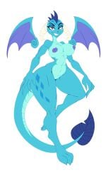 2016 anthro anthrofied areola big_breasts blue_body blue_scales breasts dragon female friendship_is_magic grin half-closed_eyes hasbro hi_res horn jrvanesbroek looking_at_viewer membrane_(anatomy) membranous_wings my_little_pony mythological_creature mythological_scalie mythology narrowed_eyes nipples nude princess_ember_(mlp) pupils scales scalie sharp_teeth simple_background slit_pupils small_waist smile solo teeth thick_thighs white_background wide_hips wings