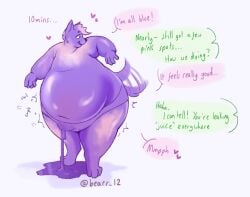 1boy anthro bearr12 belly_expansion belly_inflation belly_overhang big_ass big_belly blueberry blueberry_inflation cum cumming cumming_untouched erection erection_in_panties erection_under_clothes excited inflation leaking_penis male male_only pleasure_face pleasured stomach_noises tail transformation_sequence voyeur