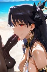 1boy ai-created ai_generated armlet bangs bare_shoulders beach bikini black_bow black_hair blue_sky blush bow breasts chickenbeautiful cleavage clothing dark-skinned_male dark_skin day detached_collar earrings erection fate/grand_order fate_(series) fellatio female female hair_ornament hair_ribbon hairbow high_resolution hoop_earrings interracial ishtar_(fate) jewelry large_breasts large_penis long_hair looking_at_viewer male medium_breasts nipples ocean oral outdoors parted_bangs penis red_eyes ribbon saliva sky solo_focus straight sweat swimsuit testicles tied_hair tongue tongue_out twintails two_side_up uncensored veins veiny_penis very_high_resolution water white_bikini white_swimsuit