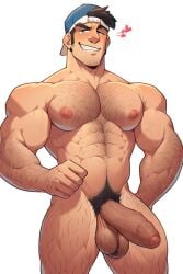 1boy abs ai_generated arm_hair backwards_baseball_cap balls bara big_balls big_muscles big_nipples big_pecs big_penis black_hair boyfriendai chest_hair daddy dilf gay hair hairy hairy_balls hairy_chest hairy_male happy_trail hat heart huge_balls huge_cock huge_muscles huge_nipples huge_pecs human hunk leg_hair male male_only muscular muscular_human muscular_male navel nipples nude pecs penis pubic_hair sideburns solo