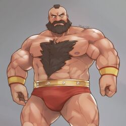 beard bulge capcom chest_hair facial_hair flaccid kuki1210 male male_only solo solo_male street_fighter zangief