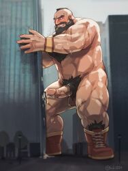 after_orgasm balls bara beard blush boner buildings capcom cum erection facial_hair kuki1210 macro male male_only muscles muscular musk nude penis solo solo_male street_fighter sweat sweating zangief