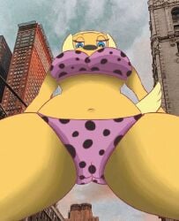 anthro bikini blue_eyes bra brandy_&_mr_whiskers brandy_harrington city_background disney dog_ears dog_girl dog_tail female furaffinity furry furry_female giant giantess looming low-angle_view macro photoshop polka_dot_panties pov sb127 thick_thighs towering