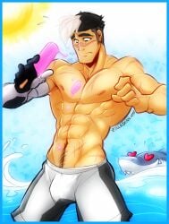 1boy 2018 bulge eight_pack heart_eyes male_only muscular muscular_male popsicle scars shark shirtless sun takashi_shirogane voltron voltron:_legendary_defender zillabean