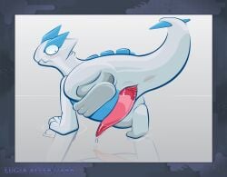 2024 animal_genitalia animal_penis anus ass bipedal_feral blue_body blush bodily_fluids cetacean_genitalia cetacean_penis erection feral generation_2_pokemon genital_fluids genital_slit genitals hi_res leaking_precum legendary_pokemon leon_longhorn looking_back lugia nintendo penis pokemon pokemon_(species) precum presenting presenting_hindquarters presenting_penis raised_tail simple_background solo tail tapering_penis tentacle_penis white_background white_body