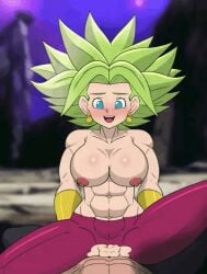 1boy 1girls abs animated areolae big_breasts blue_eyes blush bouncing_breasts breasts chesterzee dragon_ball dragon_ball_super dragon_ball_z green_hair kefla large_breasts muscles nipples pov pussy sex topless torn_clothes torn_clothing vaginal_penetration