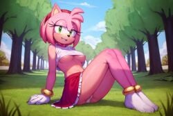 ai_generated amy_rose breasts female female_only golden greenhill oiled panties rings socks sonic_(series) stable_diffusion underboob white