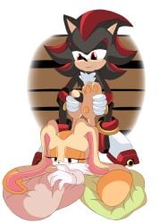 1boy 1girls adult_on_cub age_difference anthro anthro_on_anthro cream_the_rabbit cub erection feet foot_fetish footjob j_nsfw larger_anthro larger_male older_anthro older_male paws penis penis_between_feet shadow_the_hedgehog size_difference smaller_anthro smaller_female sonic_(series) tagme young younger_anthro younger_female