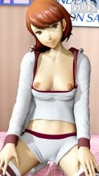 1girls 3d breasts_out brown_eyes brown_hair foulveins persona persona_3 shorts yukari_takeba