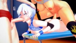 1girls 2futas 3d animated ass big_penis censored dezerbitch female futa_on_female futanari nipple_piercing no_sound penis ruby_rose rwby sex video weiss_schnee yang_xiao_long