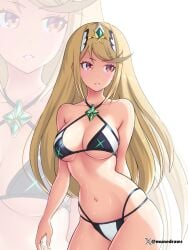 1girls anime_nose bikini black_bikini blonde_hair breasts cleavage core_crystal core_crystal_(xenoblade) etchimune female female_only halterneck jpeg large_breasts long_hair looking_to_the_side mune mythra mythra_(xenoblade) navel nintendo pointy_chin purple_eyes solo xenoblade_(series) xenoblade_chronicles_(series) xenoblade_chronicles_2 zoom_layer