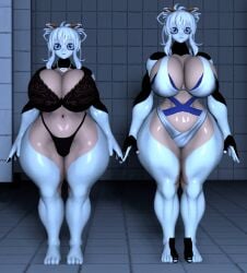 3d 3d_(artwork) big_ass big_breasts black_bra blue_eyes cleavage curvaceous curvy leotard lingerie lukumi_(miawmiaw72) miawmiaw72 navel original_character thick_ass thick_thighs voluptuous white_hair