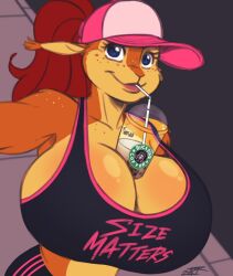 1girls 2019 anthro big_breasts bimbo furry jogging jogging_outfit marika_(teer) selfie squirrel starbucks tagme teer