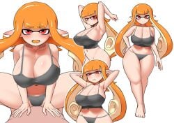 1girls alternate_breast_size breasts female huge_breasts inkling inkling_girl kaori_(splatoon) light-skinned_female light_skin long_hair nintendo nobunagapero orange_hair panties splatoon splatoon_(series) tank_top tentacle_hair white_background