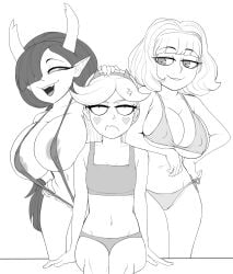 3girls anger_symbol annoyed_expression areola areolae_peeking arm_on_shoulder arm_under_breasts bikini breast_envy breasts_on_shoulder disney fangs flat_chest flat_chested glee grumpy headpat hekapoo huge_breasts humiliation jackie_lynn_thomas keramagath multiple_girls nipples_visible_through_clothing size_comparison sling_bikini small_breast_humiliation smile star_butterfly star_vs_the_forces_of_evil straight_hair string_bikini thick_thighs training_bra wavy_hair