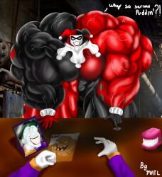 abs batman_(series) biceps breasts dc_comics female harley_quinn harley_quinn_(classic) hyper_muscles joker male matl muscles muscular muscular_arms muscular_female muscular_legs muscular_thighs pecs