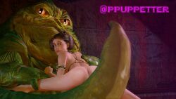 3d 3d_(artwork) 3d_background 3d_model 3d_render exhibitionism hutt jabba_the_hutt princess_leia_organa puppetter pussy slave_leia star_wars