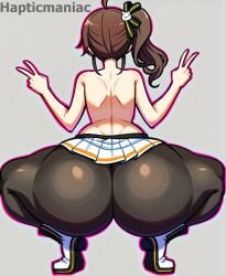 1girls ahoge ai_generated ass ass_focus big_ass big_butt boots bottom_heavy brown_hair dat_ass double_v female_only from_behind grey_background hair_ribbon hapticmaniac hololive hololive_japan huge_ass huge_butt huge_hips huge_thighs light-skinned_female light_skin natsuiro_matsuri side_ponytail skirt solo squatting stable_diffusion tagme thick_hips thick_thighs thighs topless v virtual_youtuber wide_hips