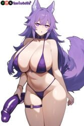 1girls ai_generated big_breasts bikini breasts curvy cute dildo dog_ears dog_girl doggirl female female_focus female_only highres hips huge_boobs huge_breasts kemonomimi light_skin light_skinned_female long_hair patreon_username petgirl purple_ears purple_eyes purple_hair purple_tail standing thick_thighs thighs tori toriwoofs watermark wavy_hair white_skin white_skinned_female wide_hips wolf_ears