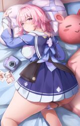 1girls honkai:_star_rail honkai_(series) march_7th_(honkai:_star_rail) photograph pillow pillow_grab pink_hair zuikillme