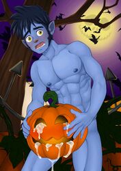 1boy blue_penis blue_skin cum_in_pussy cum_inside dylan fucking_pumpkin halloween kyuuchan male male_only pumpkin shapeshifter solo solo_focus werewolf