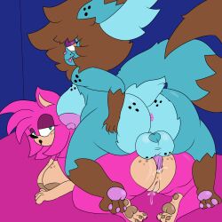 1:1 absurd_res amy_rose anal anal_orgasm anal_sex ass big_breasts big_butt blue_body blue_fur bodily_fluids breasts brown_hair chibi_(chibitay) chibitay cum cum_in_ass cum_inside freckles fur futanari genital_fluids genitals hair hi_res large_breasts pawpads paws penetration pink_body pink_fur pussy sega sonic_(series) sonic_the_hedgehog_(series)