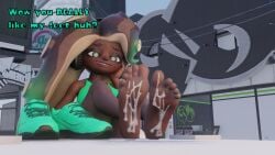 3d barefoot cum_on_feet dekaranger dialogue feet female female_only foot_fetish marina_(splatoon) marina_(wo262) nintendo octoling splatoon splatoon_2