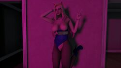 3d ahri belt cat_ears cute_pose fishnets k/da_all_out_ahri large_breasts league_of_legends looking_at_viewer one_leg_raised peace_sign posing