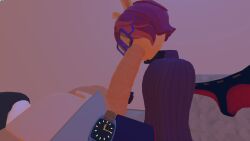 1femboy bat_wings blowjob bunny_ears demithefemboy05 femboy purple_clothing purple_hair rec_room rec_room_avatar splenda_(rec_room) square_glasses