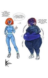 1girls ass_expansion baka_ka belly_expansion big_ass big_belly big_breasts big_thighs blue_eyes blue_hair blue_jacket blue_skin blue_sweatpants blueberry_inflation breast_expansion charlie_and_the_chocolate_factory chocolate_factory_(2005) dialogue expansion green_eyes hair_turning_blue inflation jacket light-skinned_female mentioned_character middle_finger navel orange_hair rule_63 skin_turning_blue small_ass small_breasts small_thighs sweatpants thin_waist track_suit violet_beauregarde_(cosplay) wide_hips willy_wonka willy_wonka_and_the_chocolate_factory