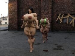 3d alley alleyway barefoot before_sex big_ass big_breasts big_butt bimbo daz_studio dzcelestial3d exhibitionism feet female female_only futa_on_female futanari human hyper hyper_lips hyper_muscles light-skinned_futanari lips looking_at_ass looking_at_partner muscular muscular_female partially_clothed public public_nudity sling_bikini