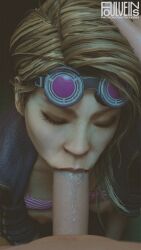 1boy 1girls 3d blonde_hair blowjob closed_eyes dbd dead_by_daylight eyes_closed fellatio foulveins goggles half-dressed male_pov oral penis pov spit tits_out yui_kimura