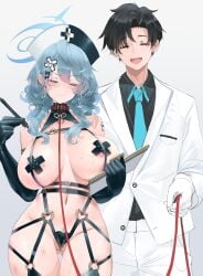 1boy 1boy1girl 1girls 2020s 2024 2d 2d_(artwork) ako_(blue_archive) areola areolae big_breasts big_thighs blue_archive blue_hair blush breasts bruises cleavage collar curly_hair dishwasher1910 elbow_gloves female femsub gehenna_academy_student gloves halo hi_res highres hips large_breasts large_thighs leash leash_and_collar male male/female midriff navel nipple_pasties nipples nurse nurse_cap prefect_team_(blue_archive) revealing revealing_clothes sensei_(blue_archive) sensei_(blue_archive_the_animation) skimpy skimpy_clothes slim_waist smile suit suit_and_tie thick_thighs thigh_gap thighs wide_hips