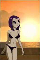 1girls bikini black_bikini black_hair cartoongirls dc dc_comics rachel_roth raven_(dc) swimsuit teen_titans