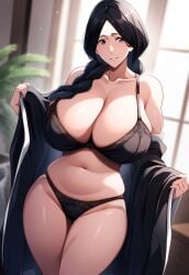 1girls ai_due ai_generated big_breasts bleach bleach:_the_thousand-year_blood_war bra braid braided_ponytail breasts breasts_bigger_than_head busty cleavage female female_only haori hourglass_figure huge_breasts kimono kimono_pull large_breasts legs_together light-skinned_female light_skin long_hair massive_breasts mature mature_female mature_woman midriff milf nai_diffusion oppai pale-skinned_female pale_skin panties plump pulled_by_self sagging_breasts slightly_chubby slightly_chubby_female smile solo stable_diffusion tied_hair top_heavy top_heavy_breasts underwear undressing unohana_retsu very_long_hair voluptuous voluptuous_female white_skin wide_hips wide_sleeves