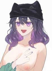 ai_generated black_hat breasts cat_ears female fiona(tsbd) jaki nipples nude traced tsbd violet_eyes violet_hair