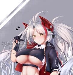 azur_lane exposed_skin huge_breasts prinz_eugen_(azur_lane) prinz_eugen_(final_lap)_(azur_lane) white_hair yologenerations