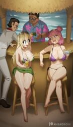 2boys 2girls 4headboiii absurd_res bar bikini blonde_hair bribe chatting cocktail danganronpa danganronpa_3 drugging drugs fat_man high_school_student imminent_kidnapping imminent_rape kamii_tsubasa large_breasts nishizawa_kiriko pink_hair roofies schoolgirl sinister_smile skinny_man sunglasses talking talking_to_another unaware unwholesome unwilling_prey vacation watermark